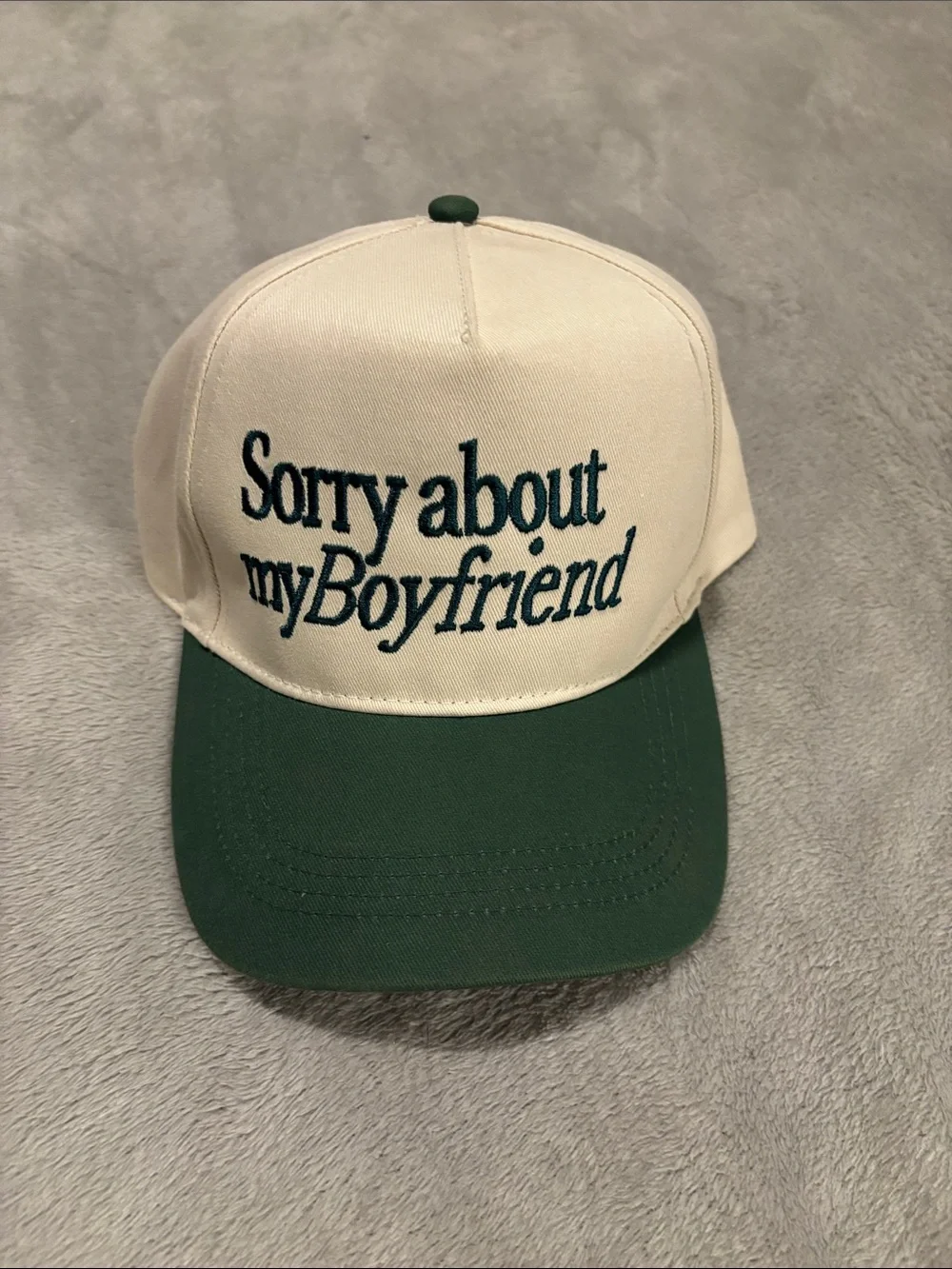 Sorry About My Boyfriend Embroidered Two-Tone Baseball Cap - Cream & Green